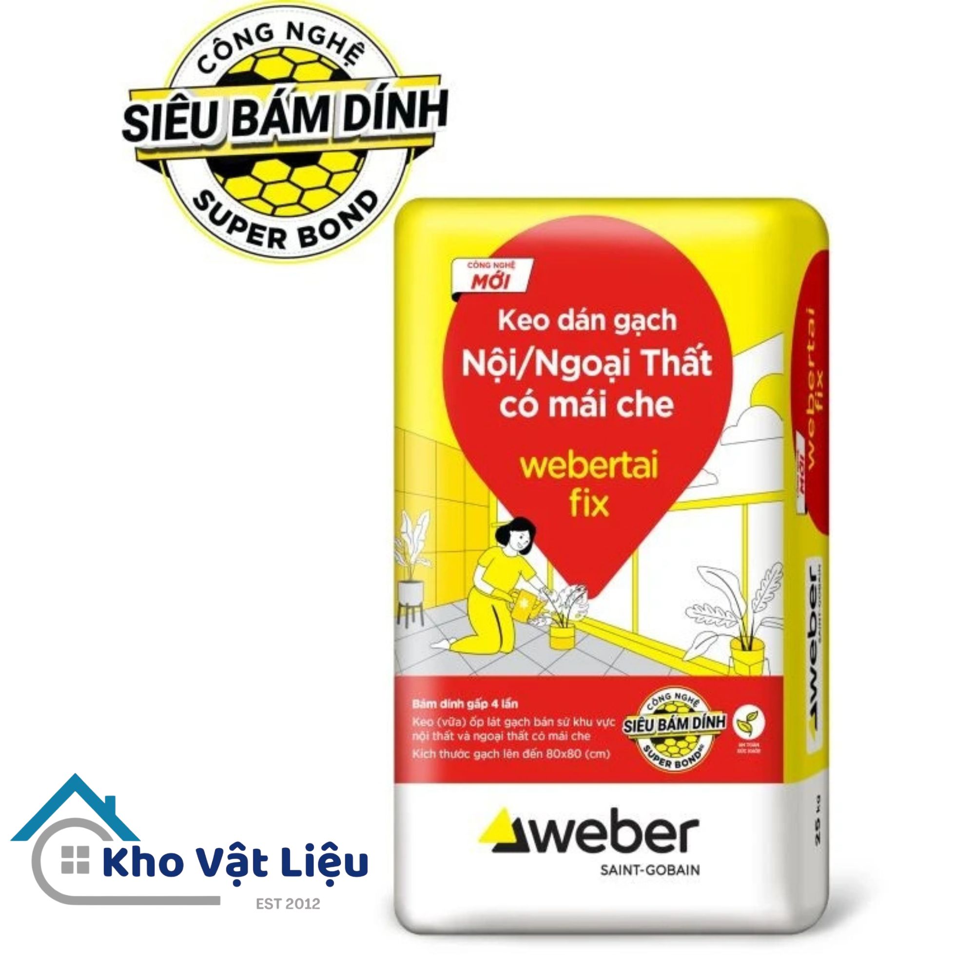 Keo dán gạch webertai Fix chính hãng cho gạch ít hút nước 1 keo dán gạch webertai fix