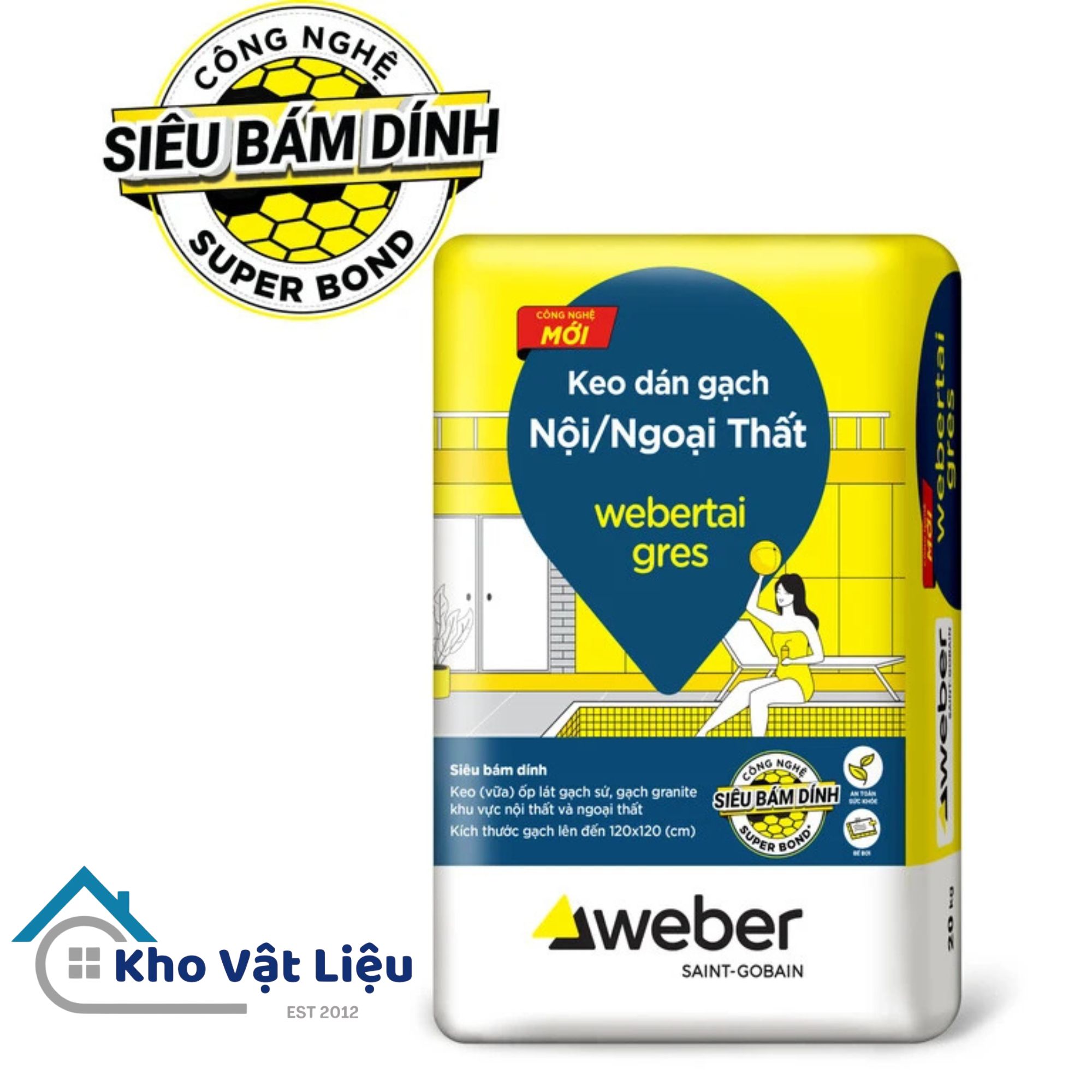 Keo dán gạch Webertai Gres (màu trắng) chính hãng bao 20kg 1 keo dán gạch webertai gres